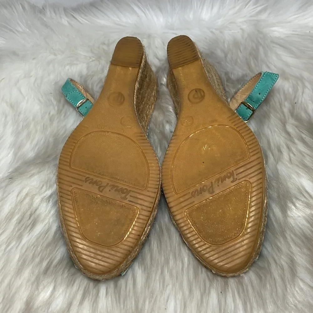 Toni Pons Turquoise Studded Wedge Peep Toe Espadrilles Sz 39/US 8‎
